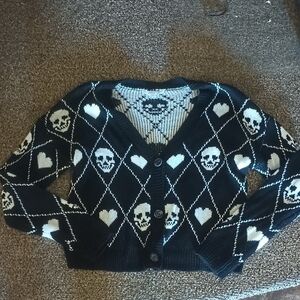 No Boundaries Black and White Skull Cardigan